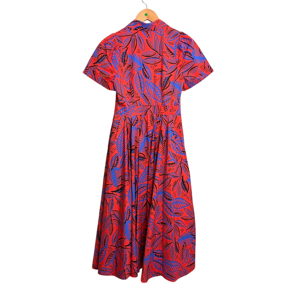 NEW Alexis For TargetRed Blue Tropical Leaf Print Button Front Midi Dress XS - Picture 3 of 10